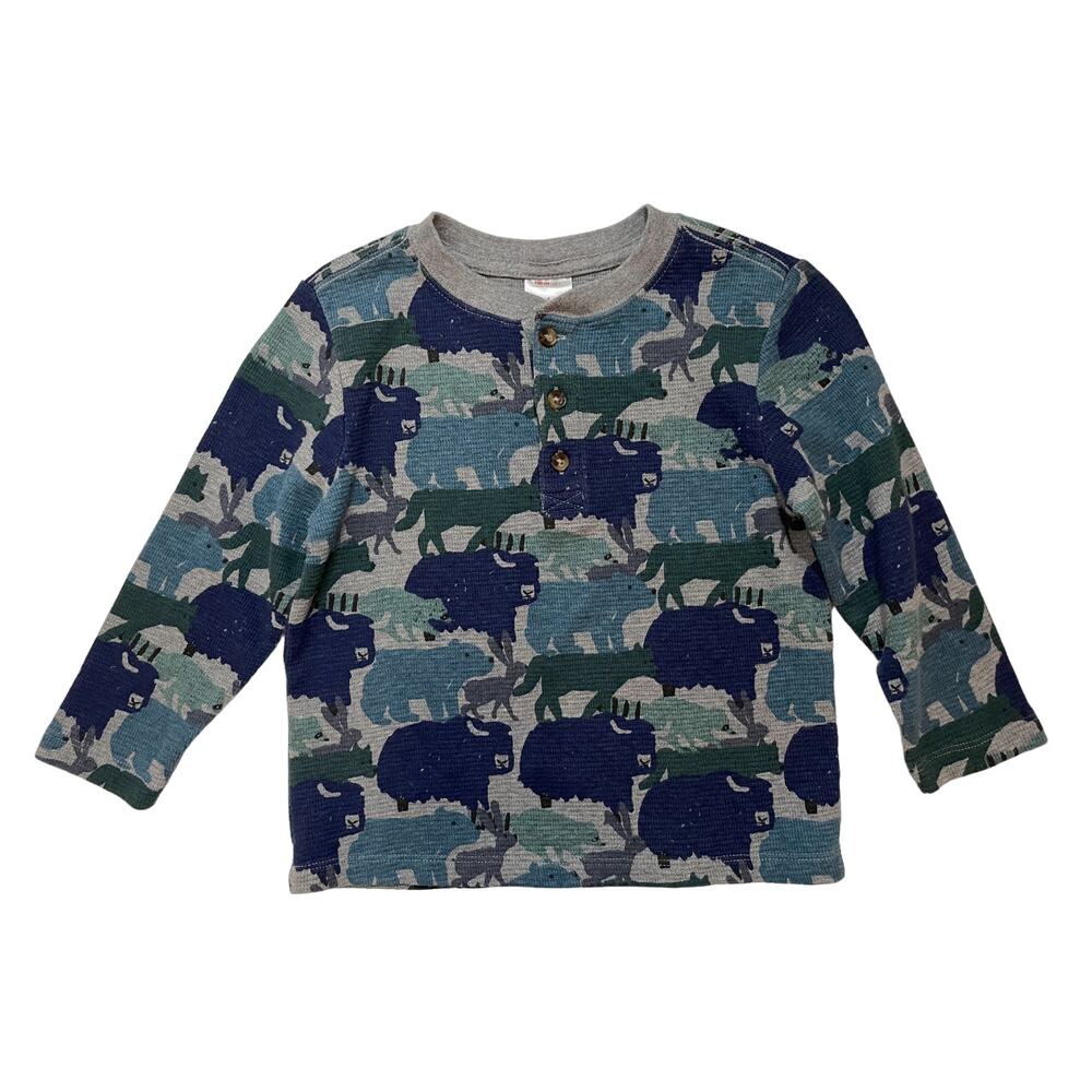 Hanna Andersson Long Sleeve Cotton Henley Shirt Boys‎ Animals Print Size 4 - Picture 3 of 4